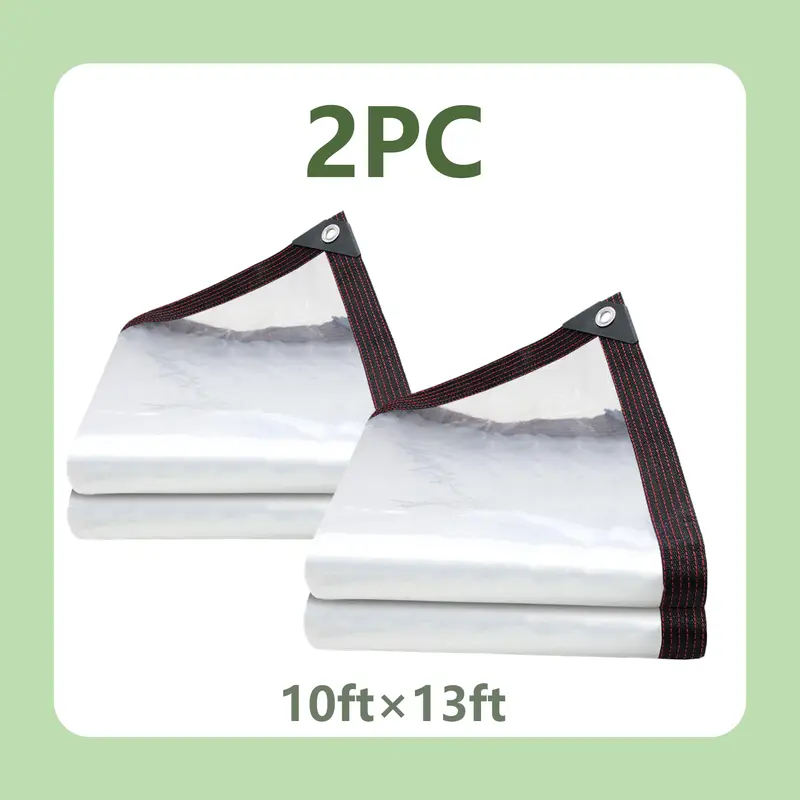 10 × 13 FT Clear Waterproof PE Tarp with Metal Grommets - 2 Pieces - 10 × 13 FT