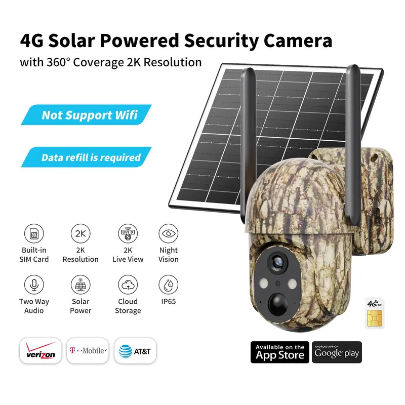 CB114S 4G LTE Solar Security Camera with 2K HD Live View product gallery