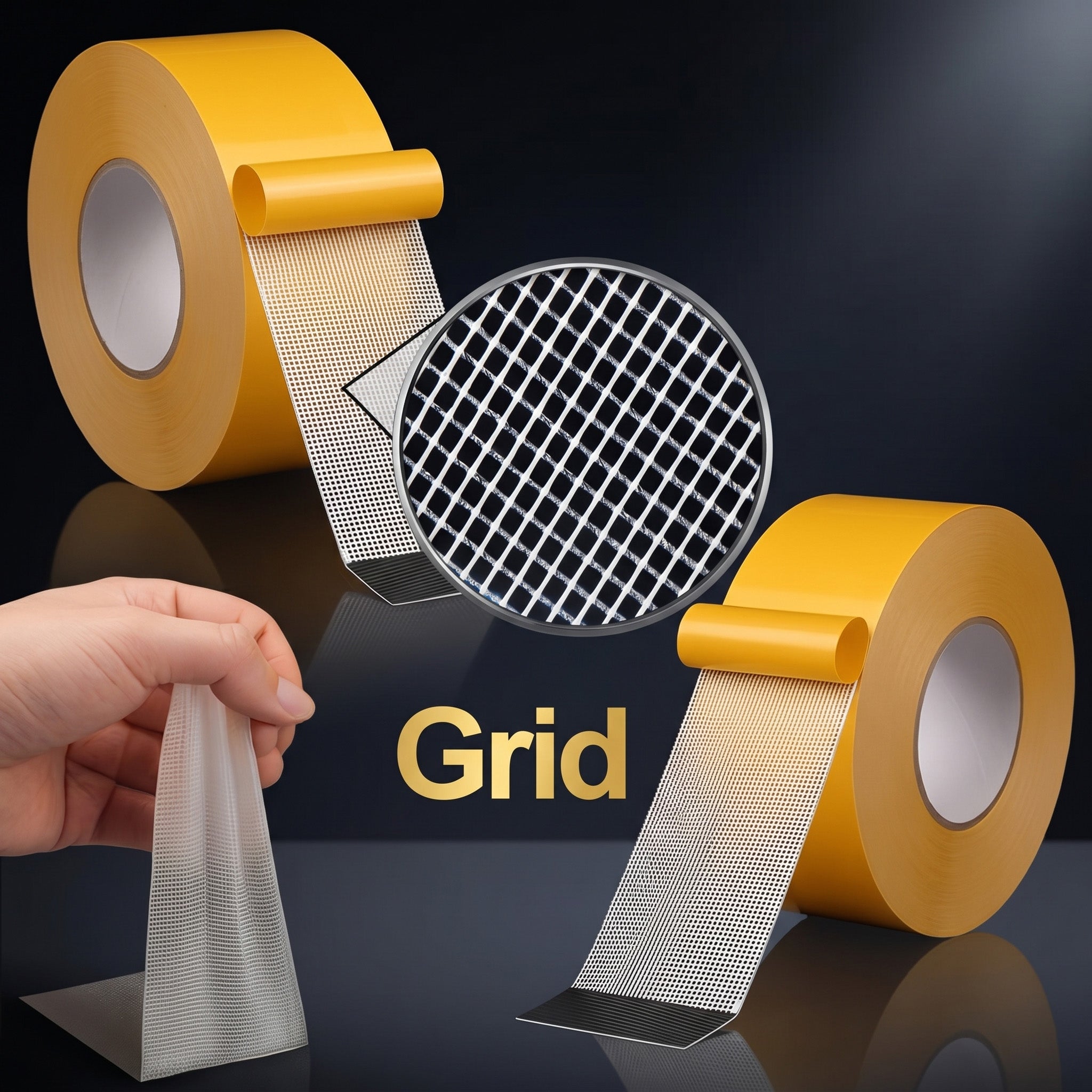 Heavy-duty yellow double-sided woven mesh tape roll – view 6