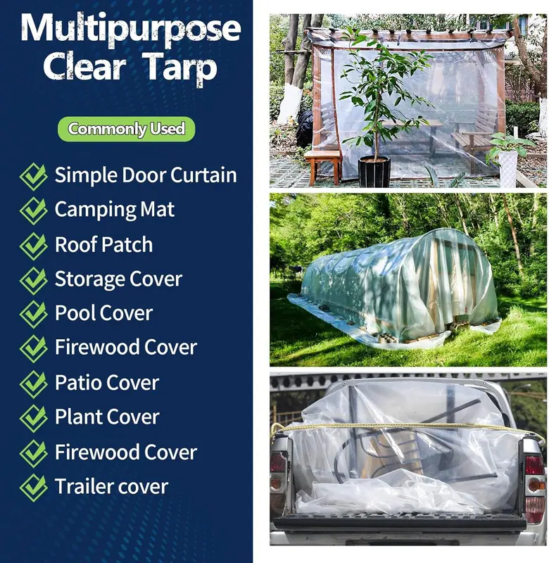 10 × 13 FT Clear Waterproof PE Tarp with Metal Grommets