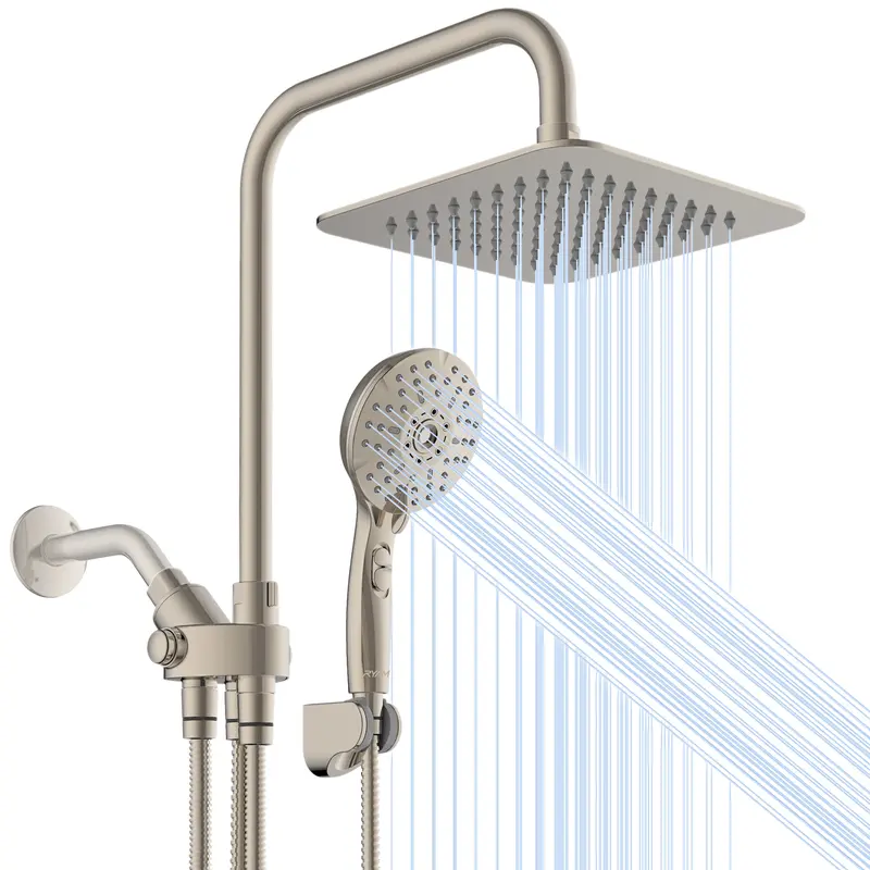 RYAMEN 8-Inch Dual Shower Head Combo with Handheld - Brushed Nickel