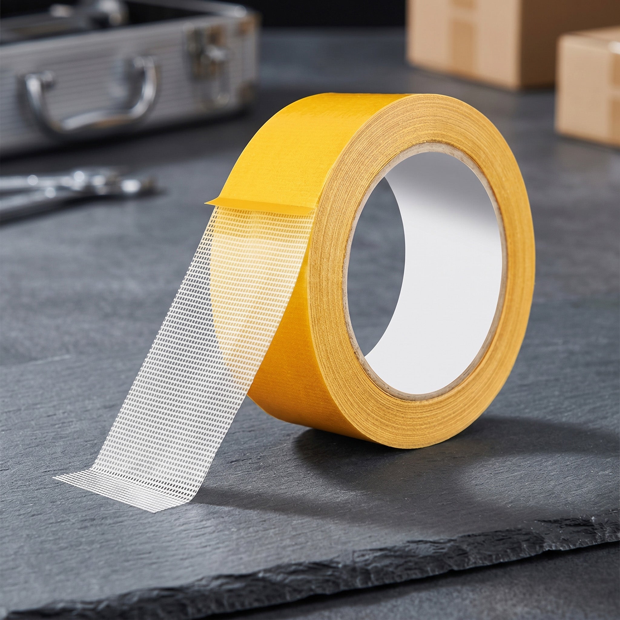 Heavy-duty yellow double-sided woven mesh tape roll – view 8