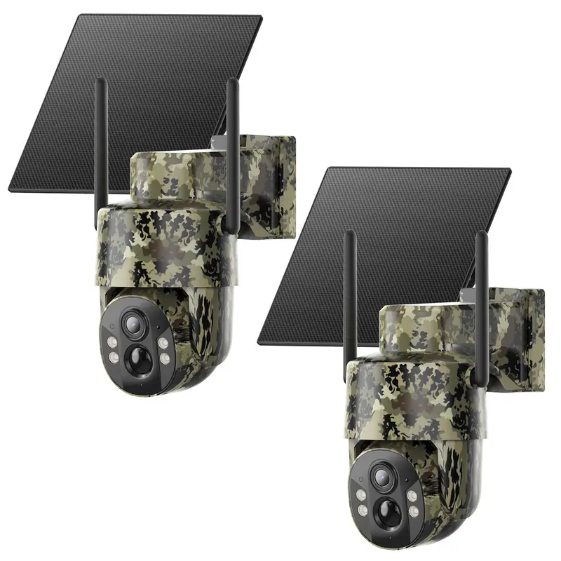 CB114S 4G LTE Solar Security Camera with 2K HD Live View - Leaf Camouflage, 2 Cameras