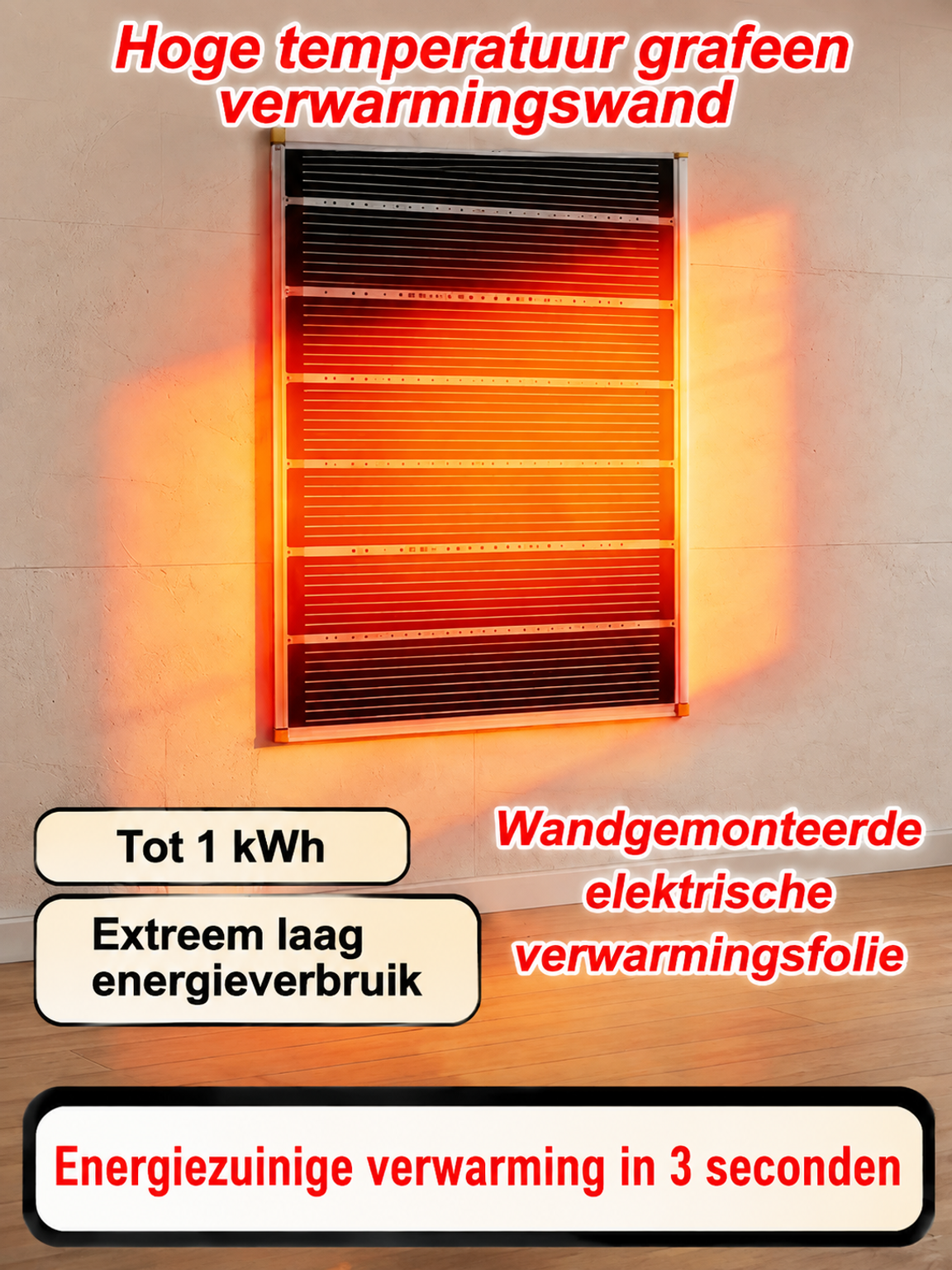 3-Second Fast Heating Graphene Infrared Carbon Crystal Wall Heater - 3 Pieces