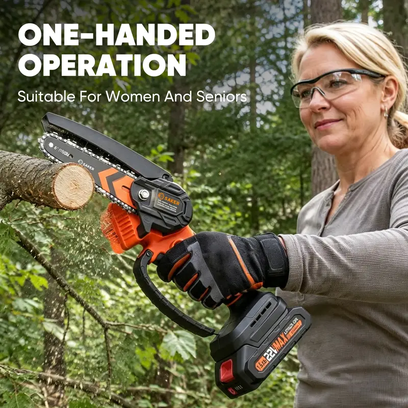 Saker 6-Inch Cordless Mini Chainsaw with 2 Batteries
