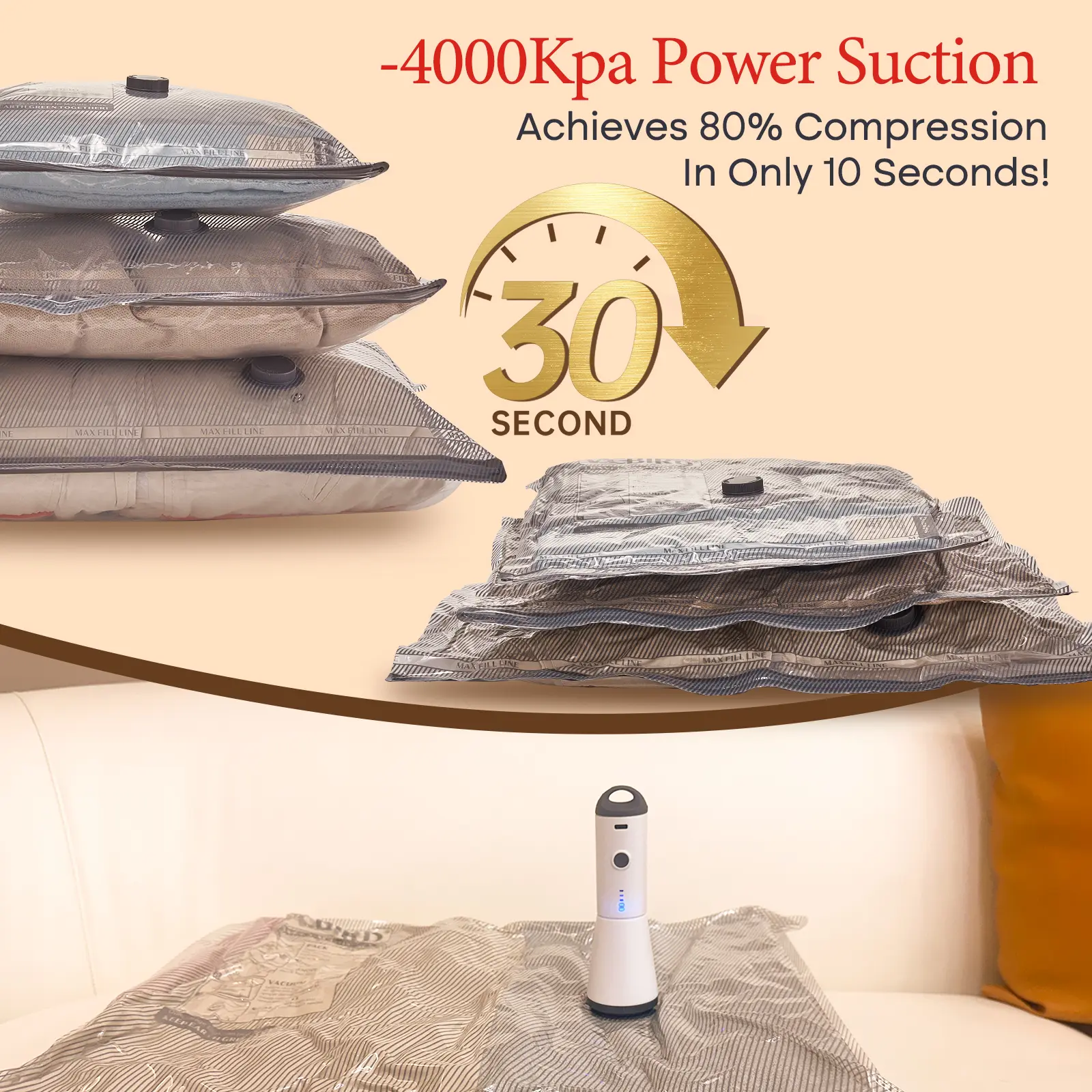 Cordless Travel Vacuum Storage Bags with Rechargeable Pump