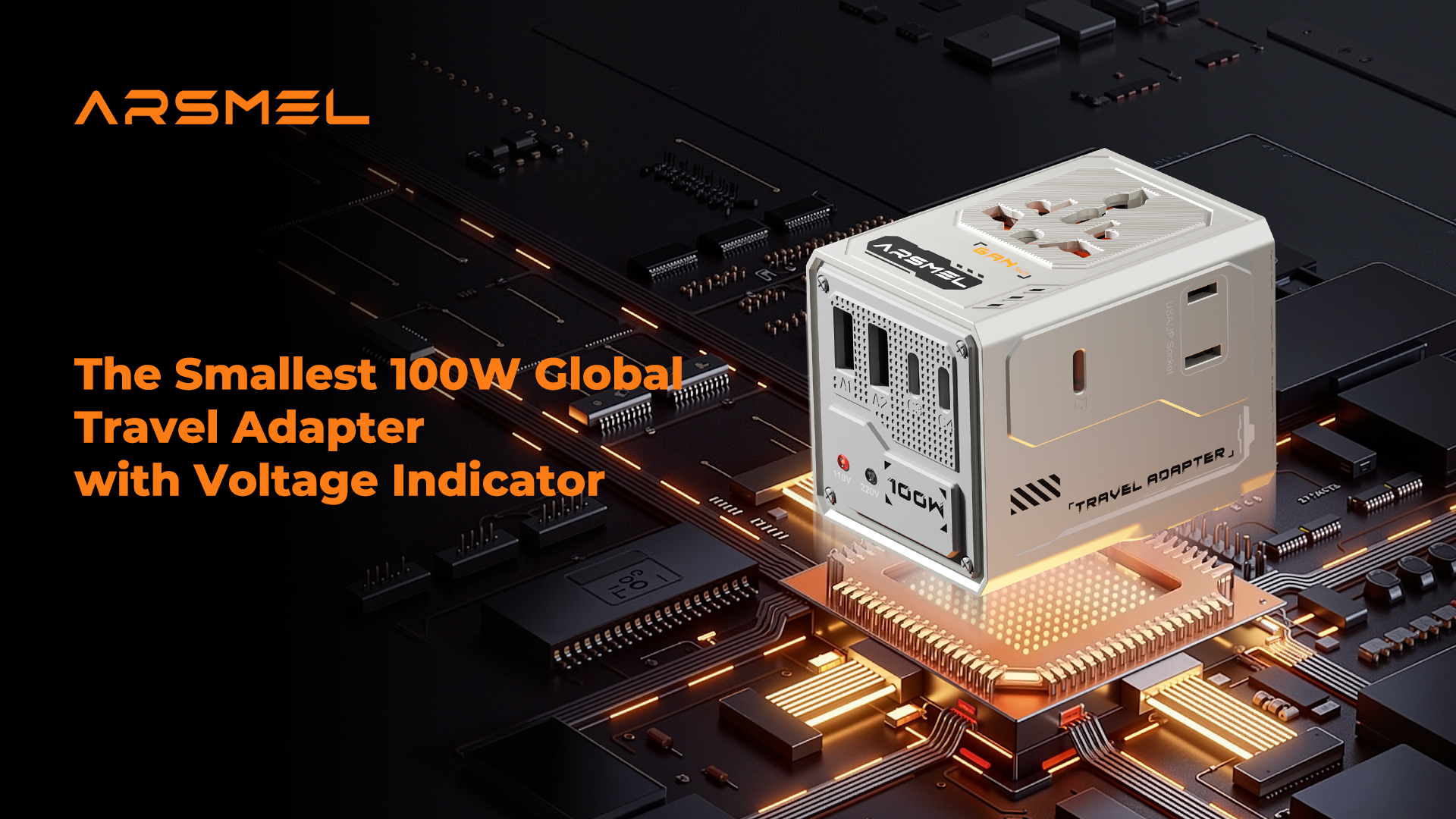 ARSENAL 100W GaN Global Travel Adapter – Universal Power Adapter with Multi-Port USB Charging