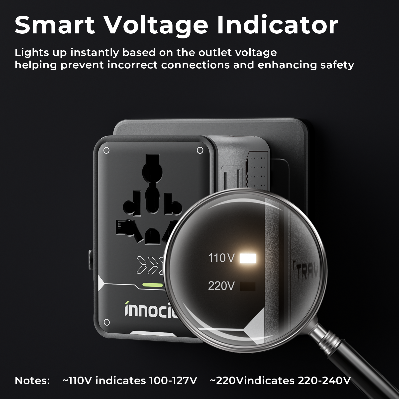 Innocio 70W Universal Travel Adapter 8-in-1 GaN Black Silver