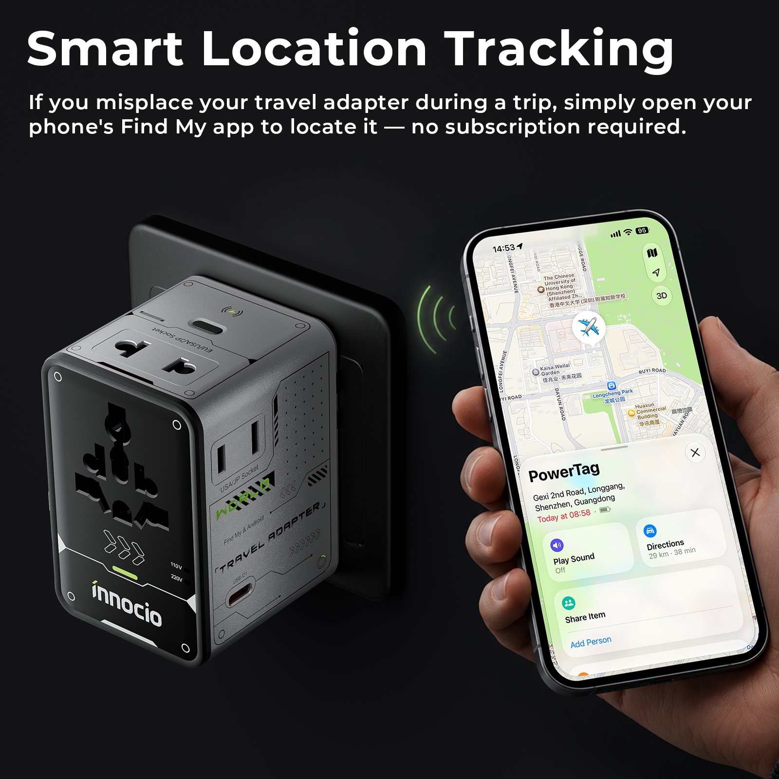 Innocio 70W Universal Travel Adapter 8-in-1 GaN Black Silver