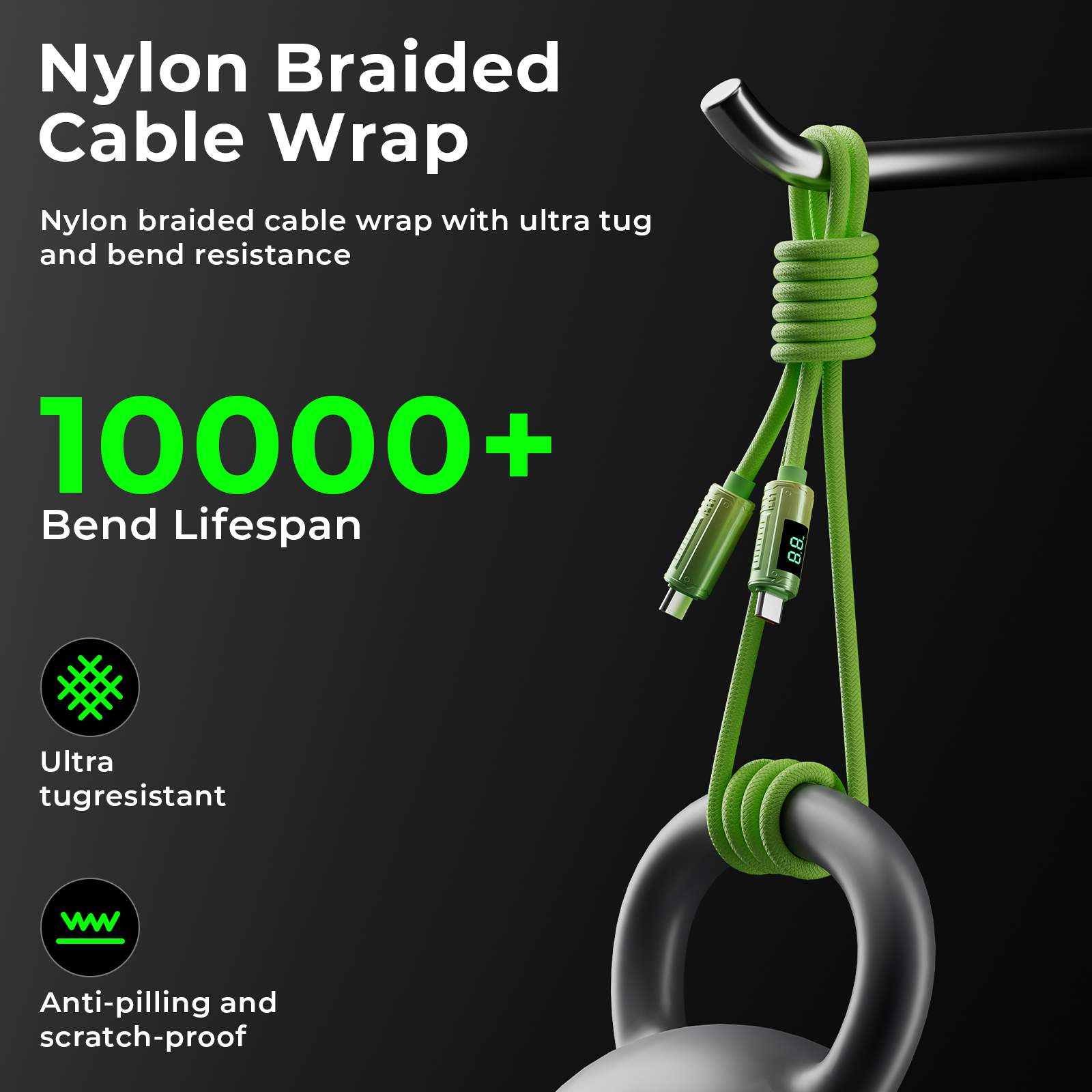 Innocio USB4 USB C Cable with LED Display, 240W Charging, 3.3FT