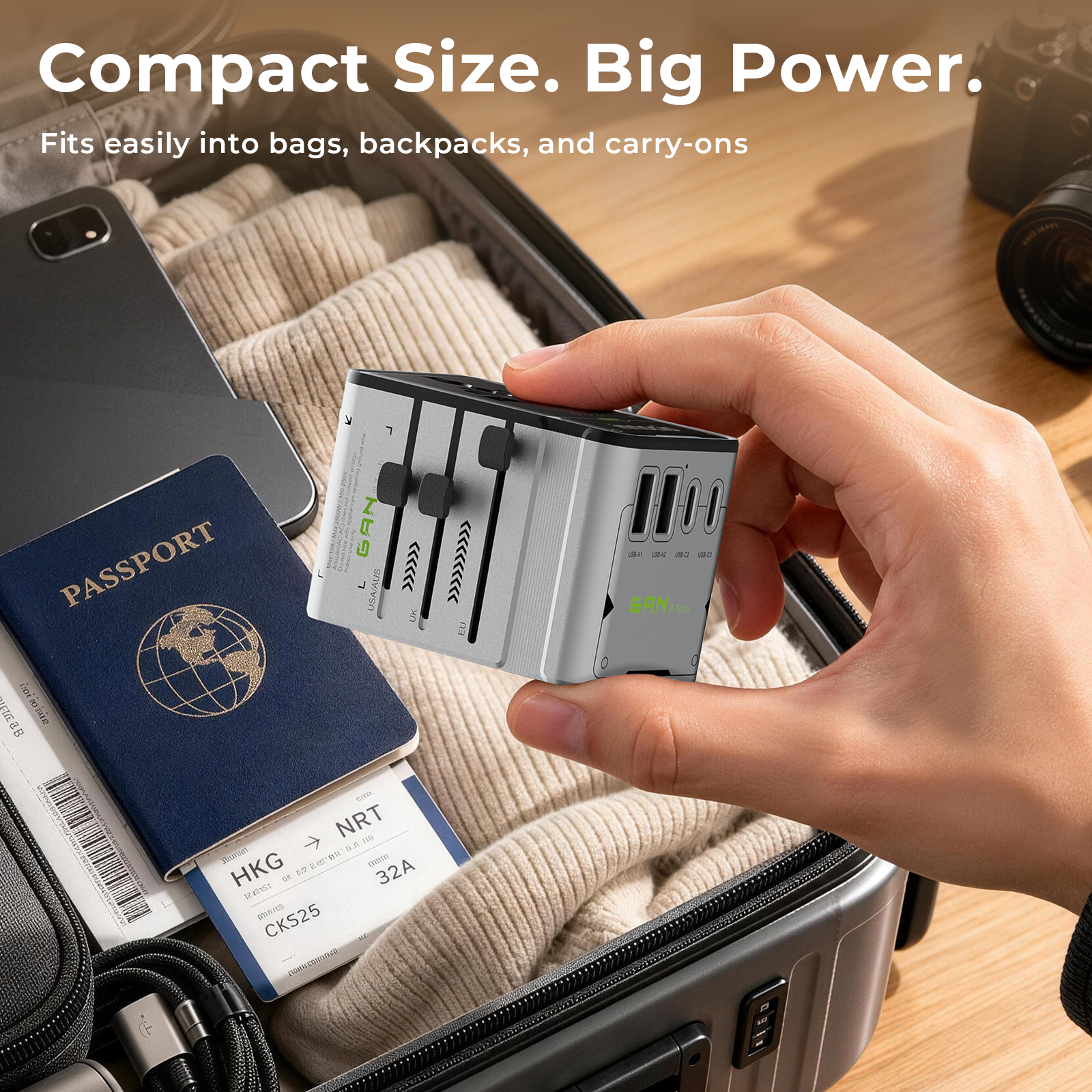 Innocio 70W Universal Travel Adapter 8-in-1 GaN Black Silver