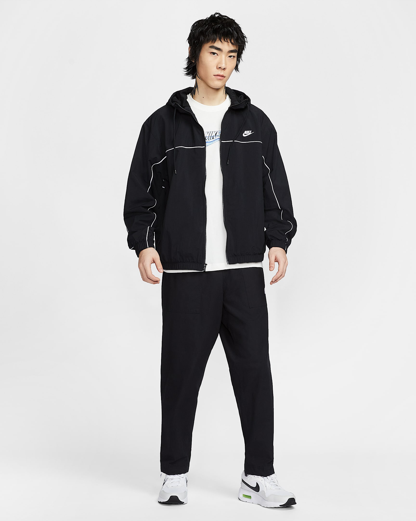 나이키 클럽 남성 후드 재킷 - 블랙/화이트/화이트