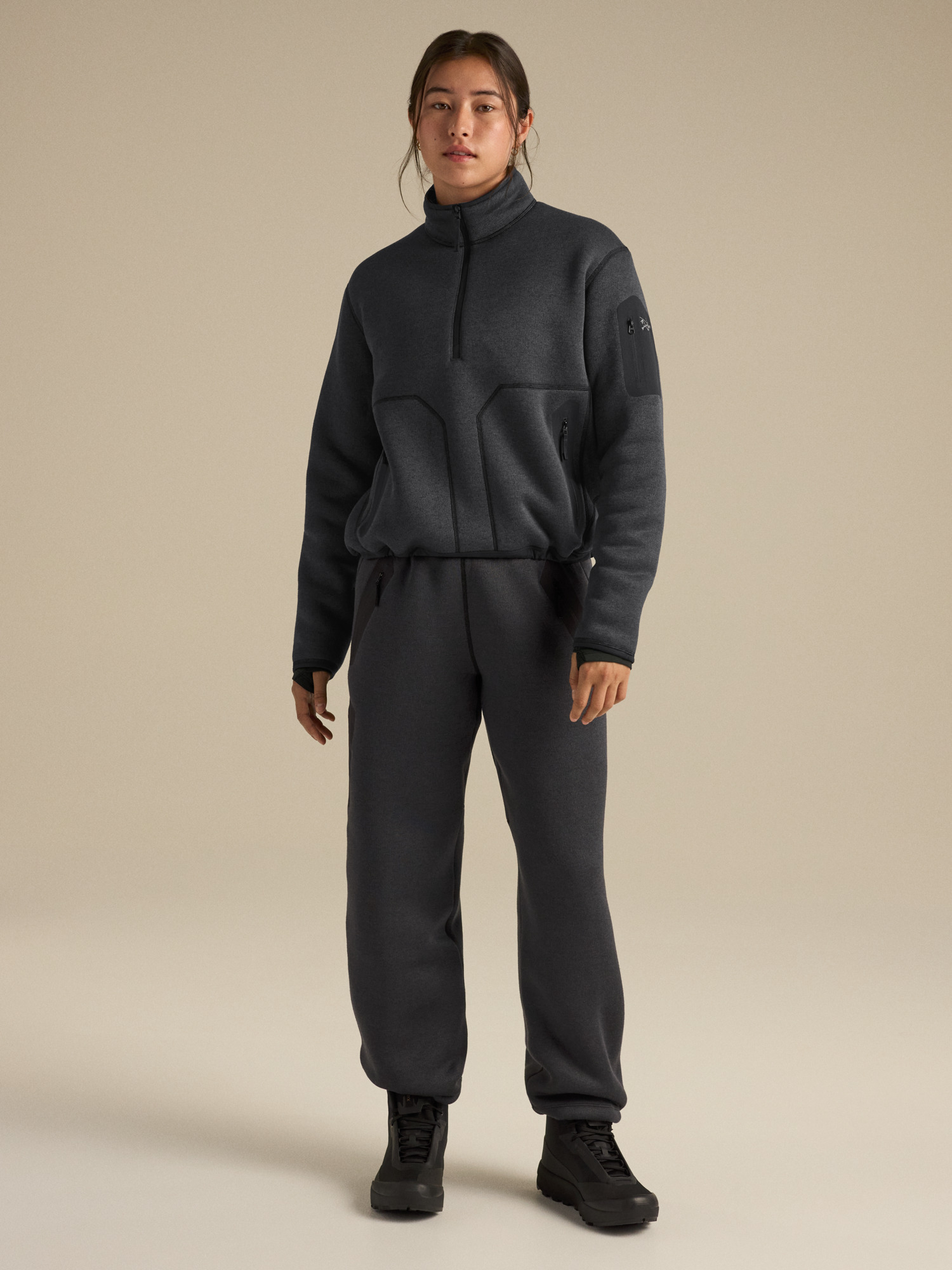 커버트 1/2 짚 넥 여성 - BLACK HEATHER - 3