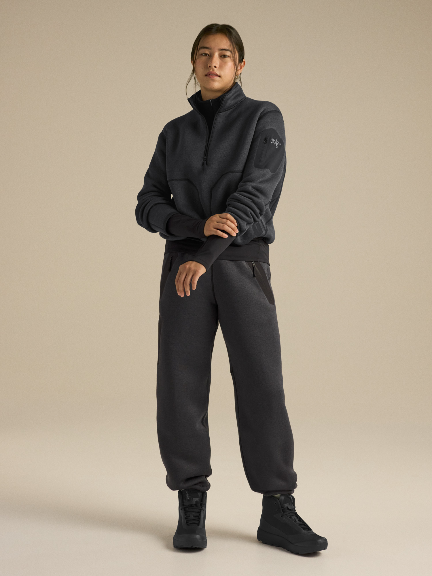 커버트 1/2 짚 넥 여성 - BLACK HEATHER - 2