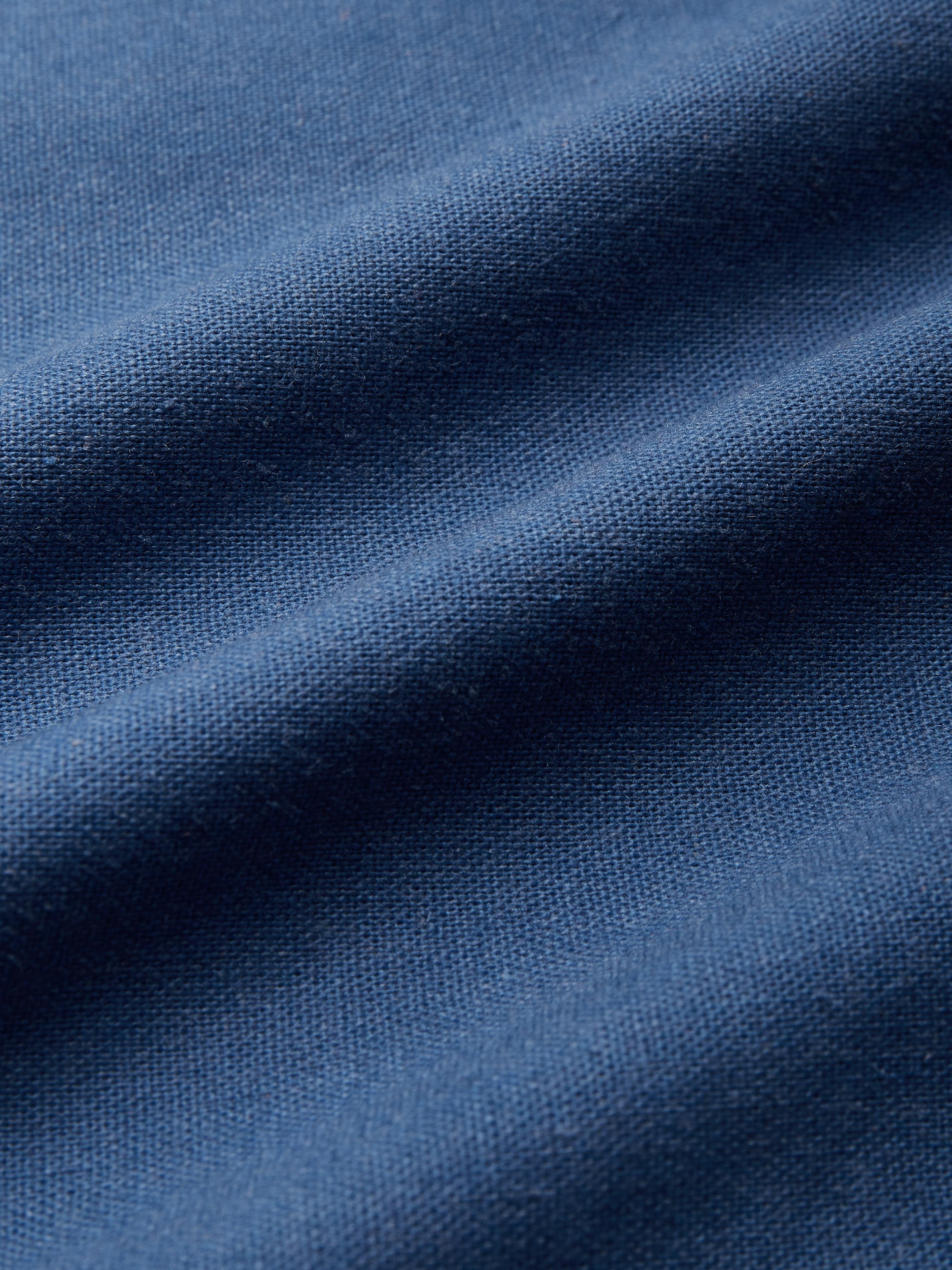 Midi Linen Dress, Half Sleeves, Shawl Collar, Plain, Button Design, Vintage, Dark_blue - Dark_blue
