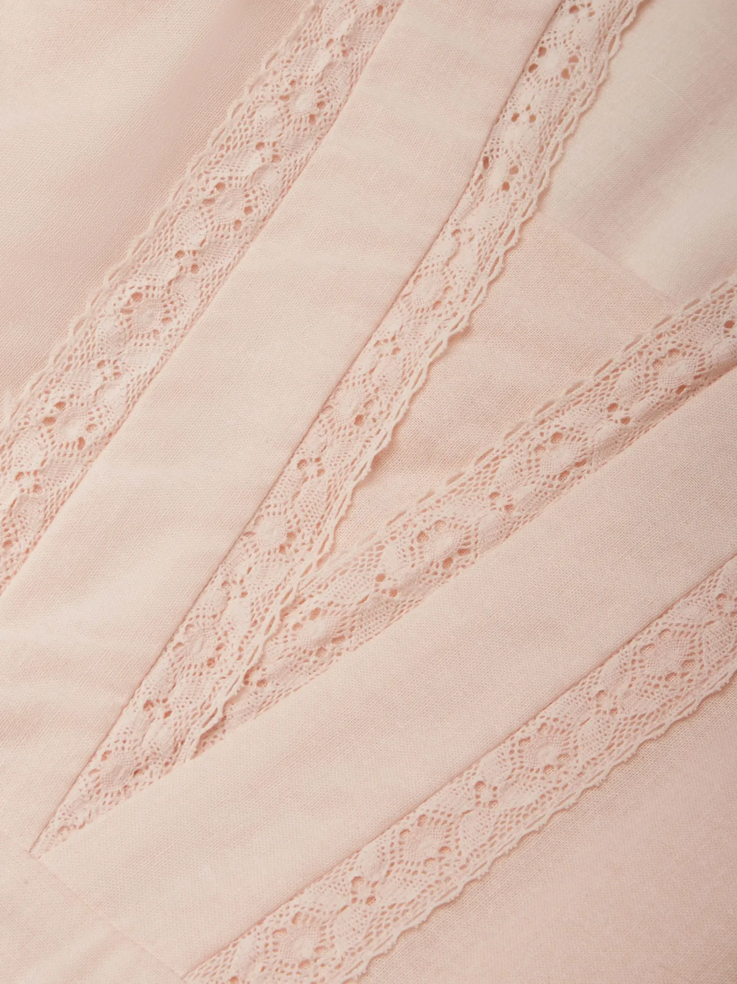 Linen Midi Dress, Short Sleeve, Lace Collar, Plain, Vintage, Light Pink - Light Pink