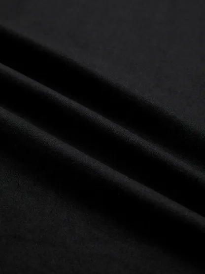 Linen Shirt, Half Sleeve, V Neck, Plain, Lace, French Vintage, Black - Black