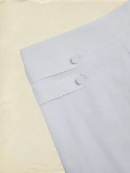 Cotton Pants, Plain, French Vintage, White - White
