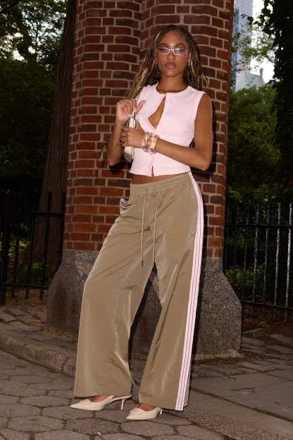 Annabella Nylon Track Pants - OLIVE