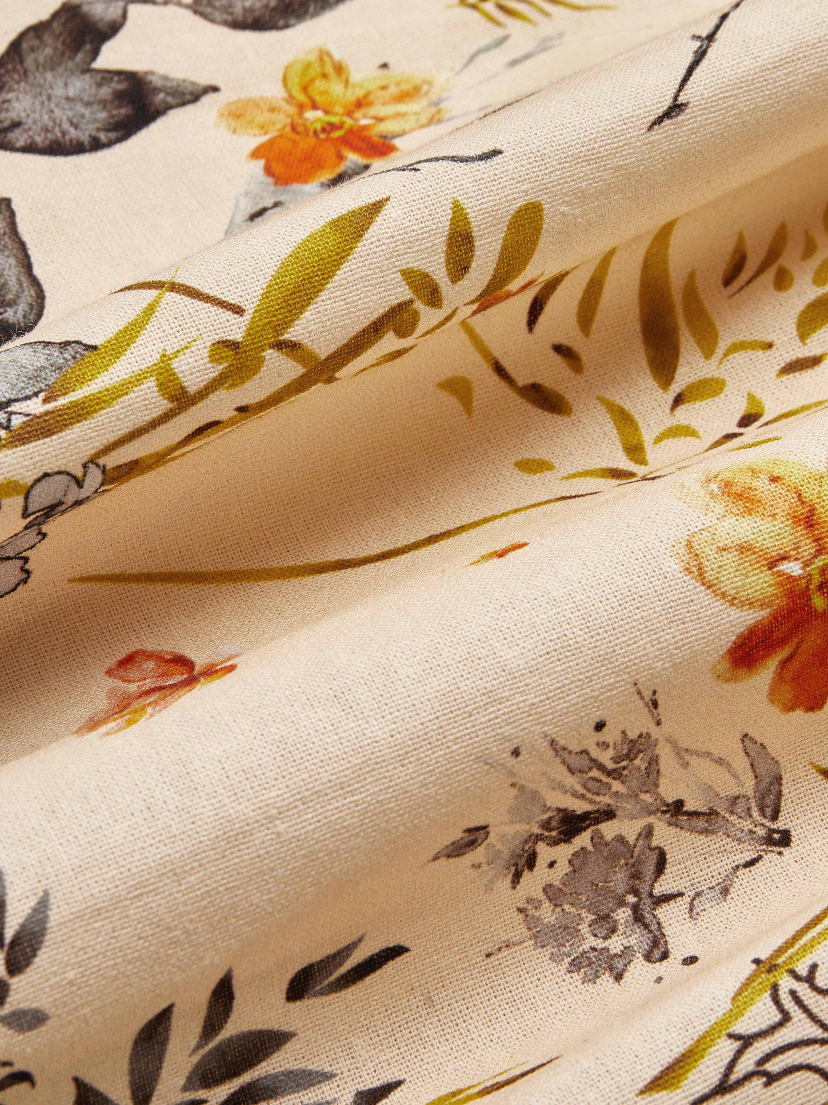 Linen Maxi Dress, Long Sleeves, V Neck, Floral, Apricot,Daily - Light Khaki