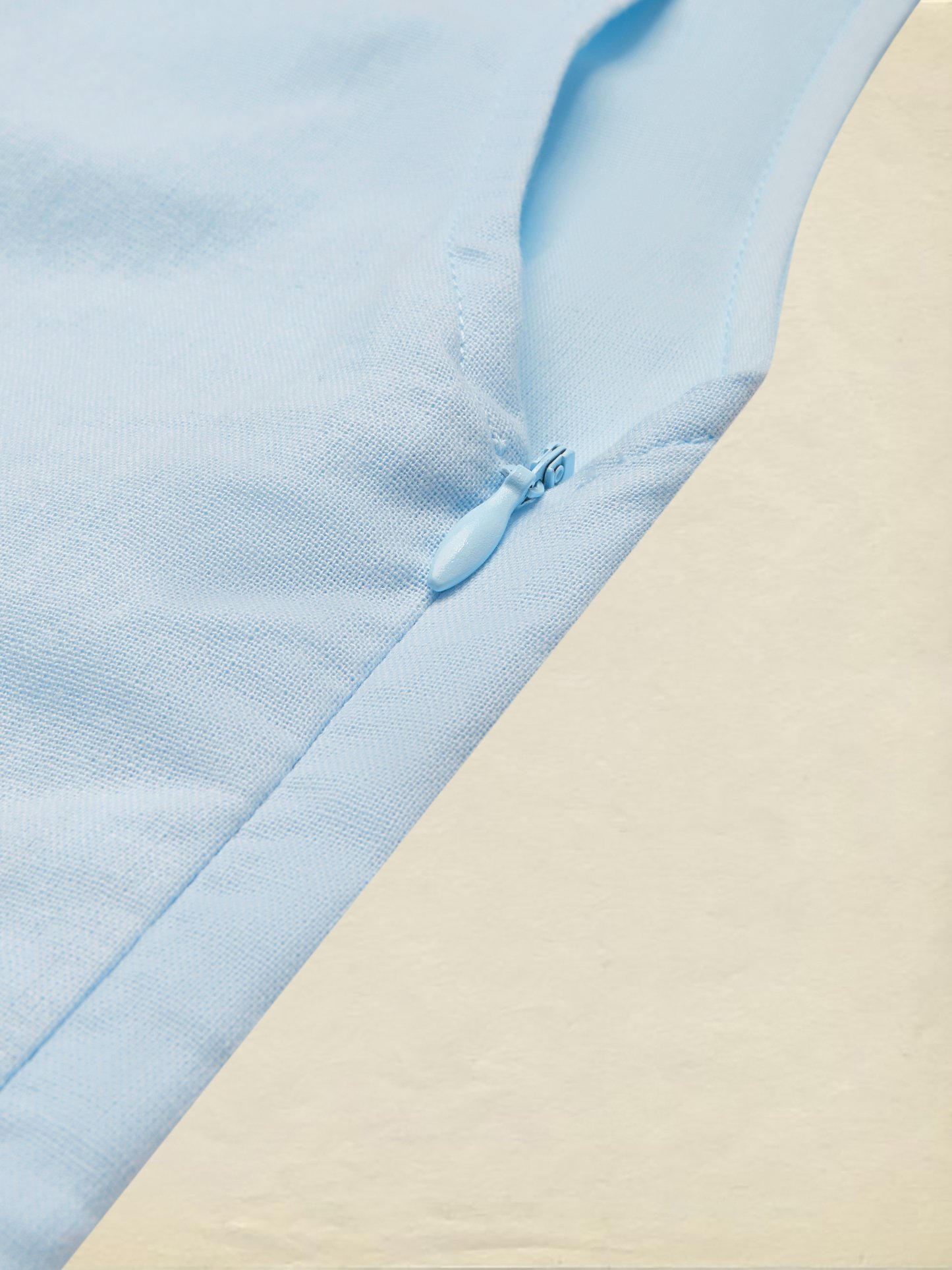 Midi Linen Dress, Crew Collar, Cap Sleeve,  Button Down, Cottagecore, Linen Blend, Blue - Blue