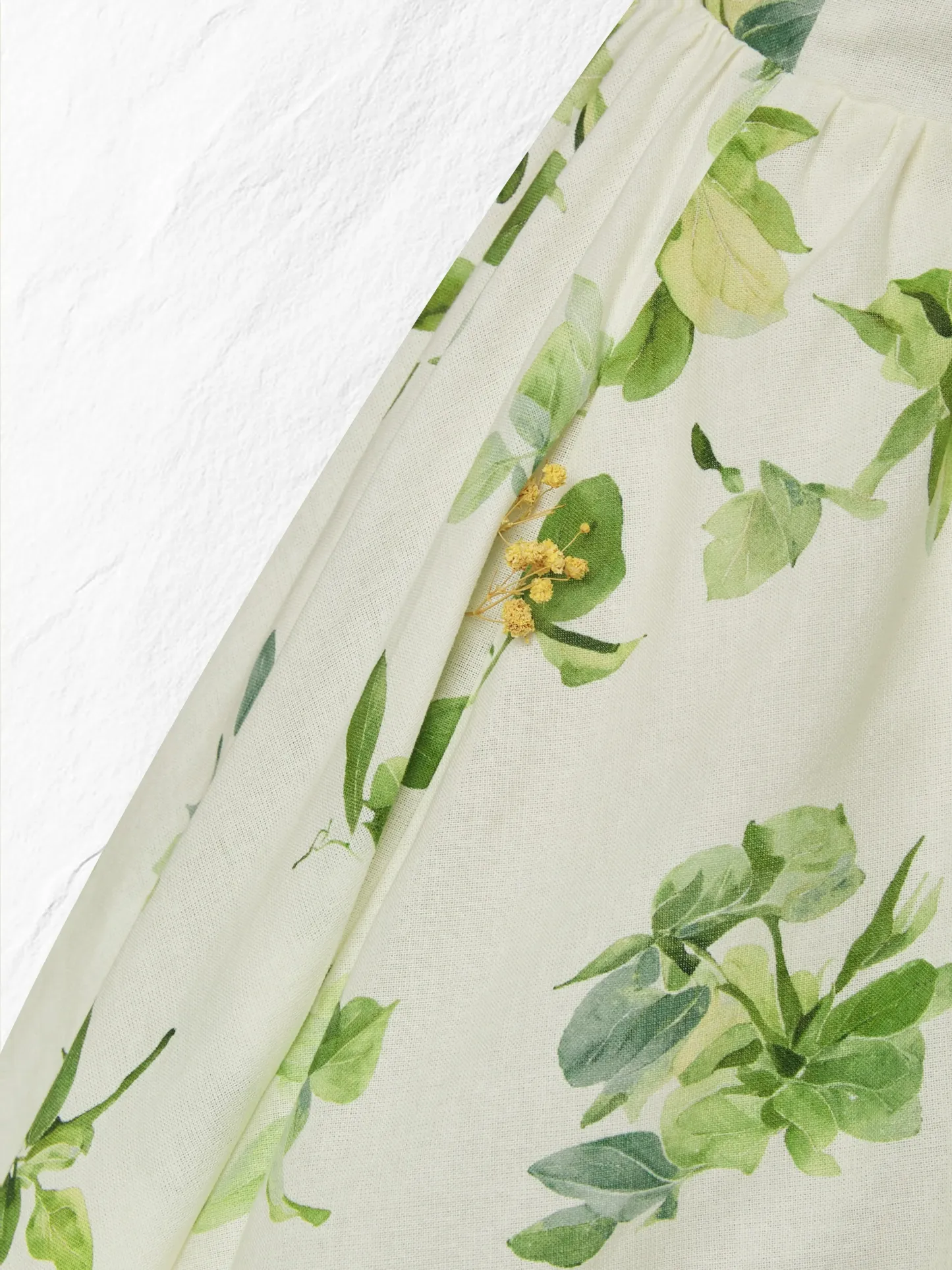 Linen Maxi Dress, Short Sleeve, V neck, Floral, Vintage, Green - Green