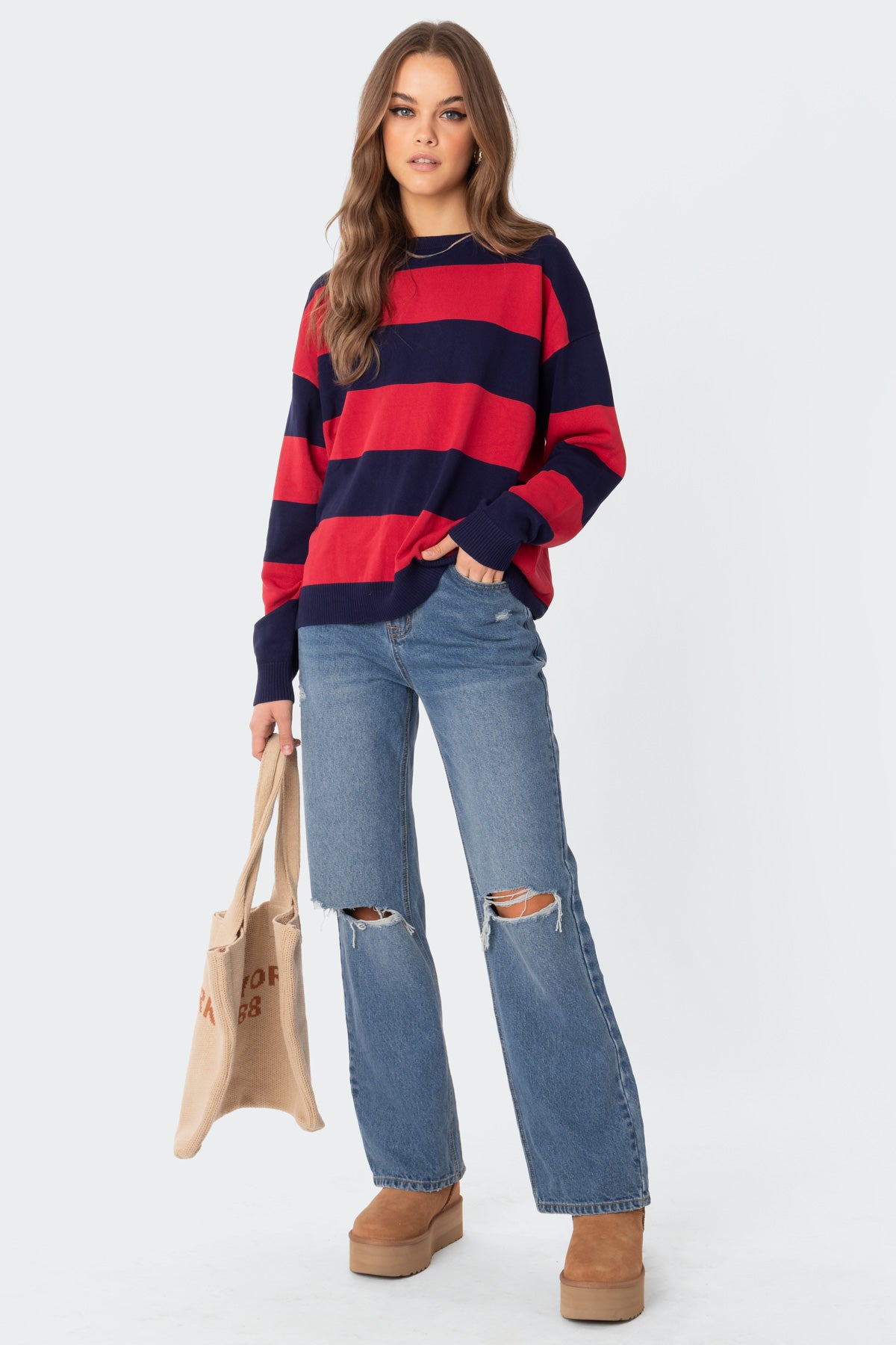 Logan Light Knit Oversized Sweater - RED