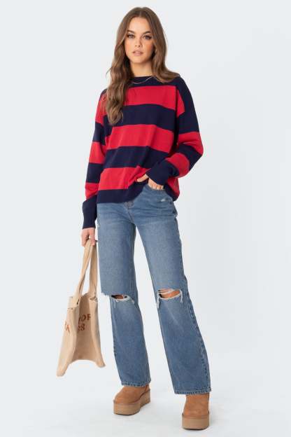Logan Light Knit Oversized Sweater - RED