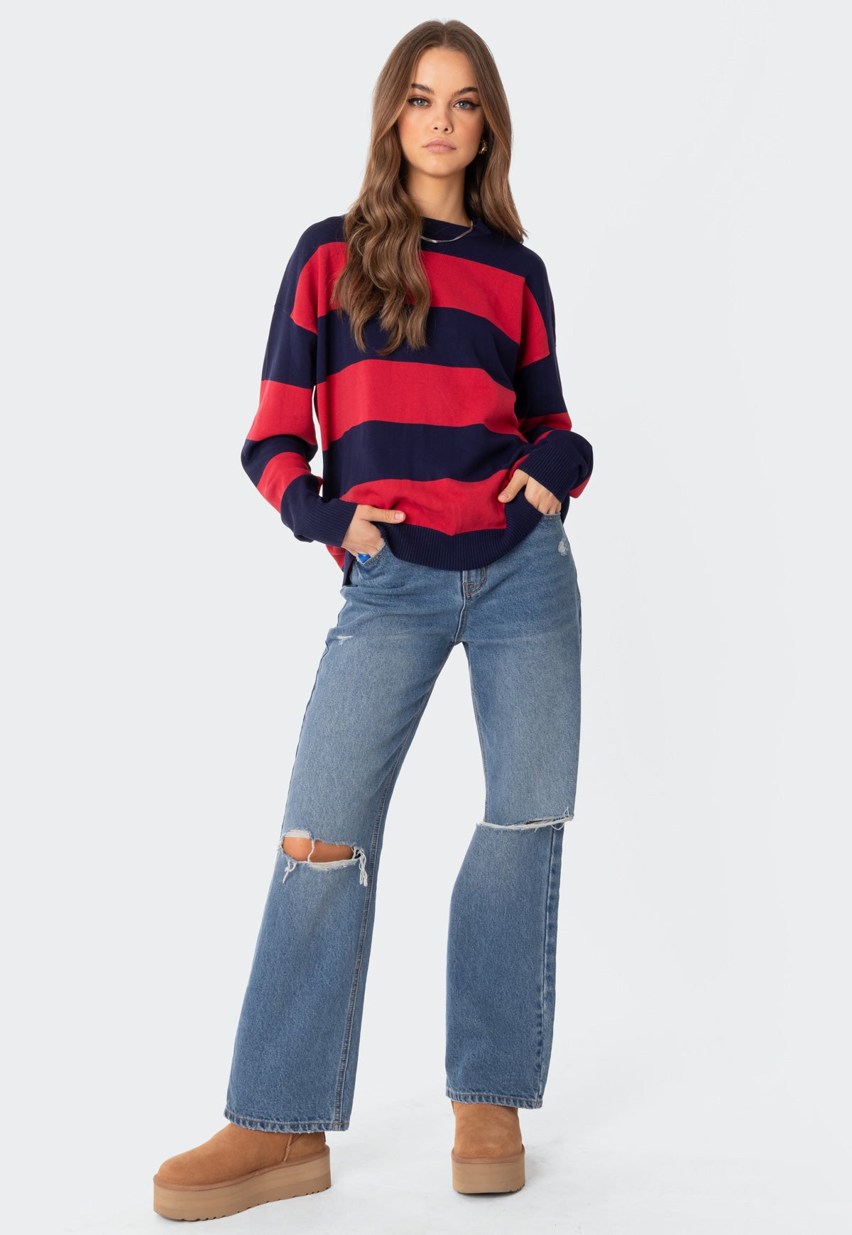 Logan Light Knit Oversized Sweater - RED