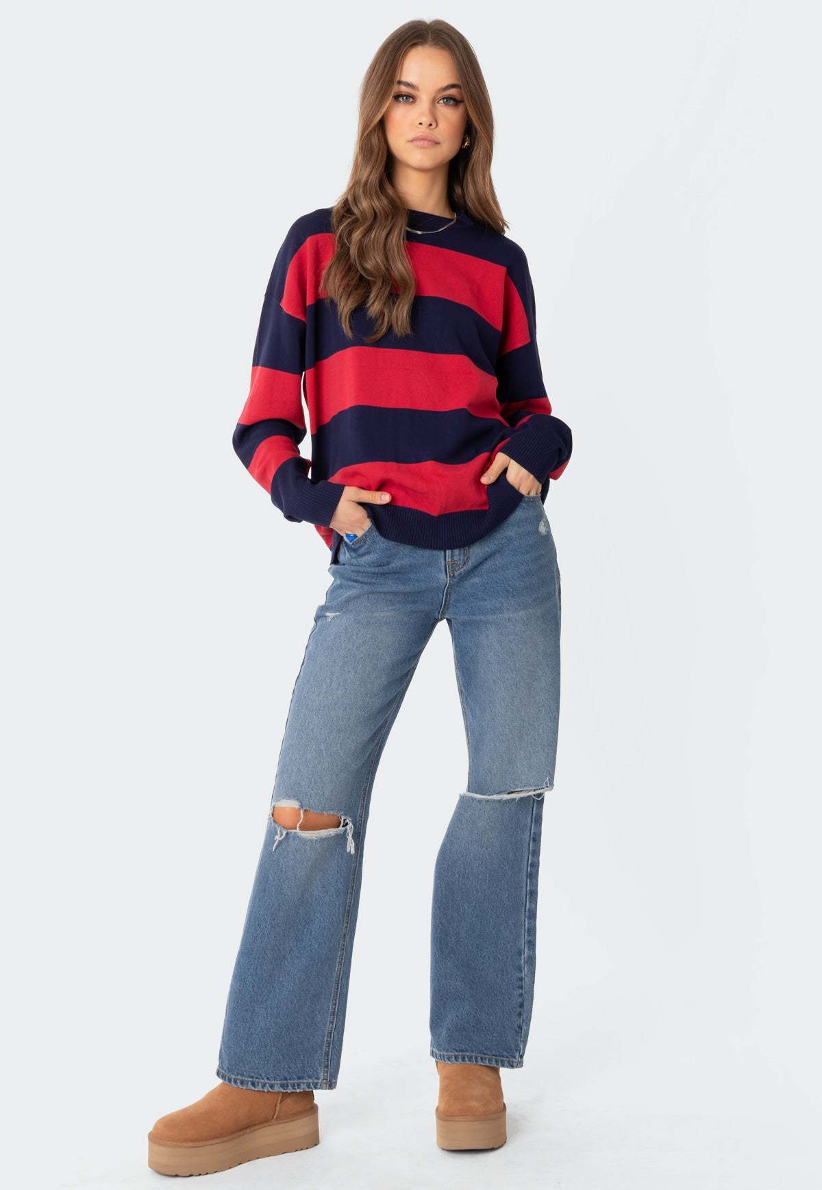 Logan Light Knit Oversized Sweater - RED