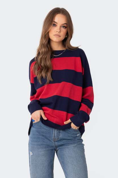 Logan Light Knit Oversized Sweater - RED