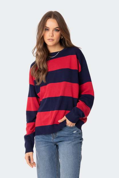 Logan Light Knit Oversized Sweater - RED