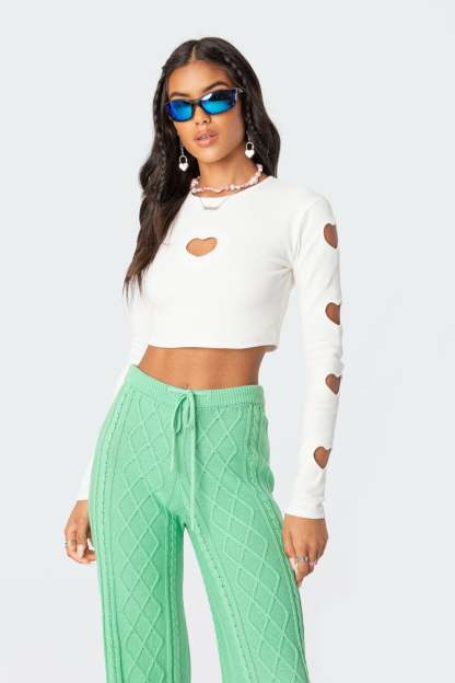 Kasey Cable Knit Pants - GREEN