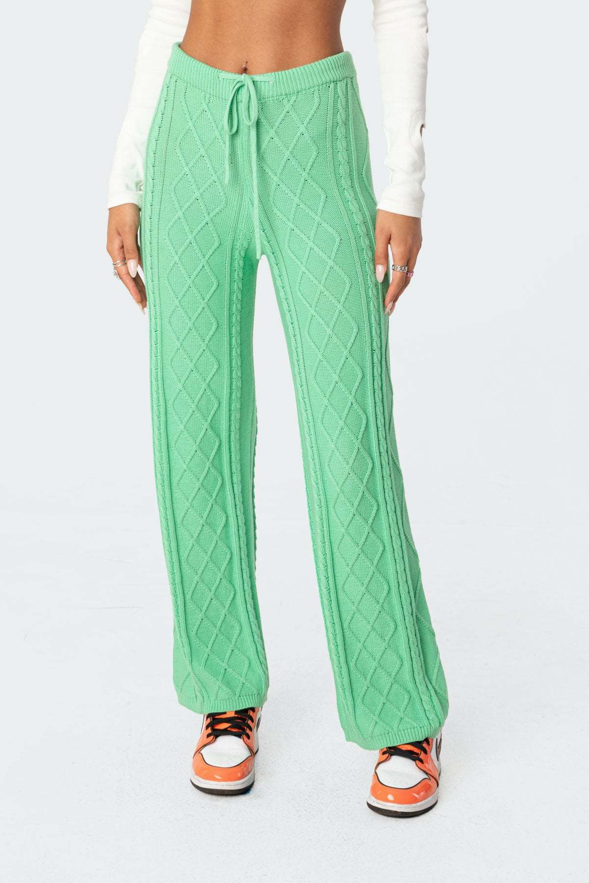 Kasey Cable Knit Pants - GREEN