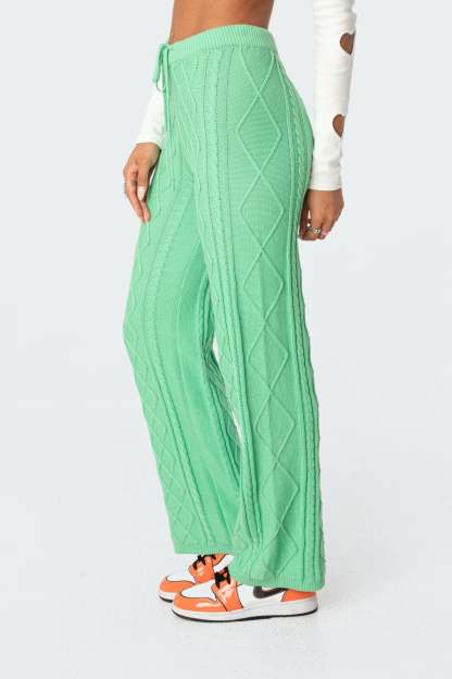 Kasey Cable Knit Pants - GREEN