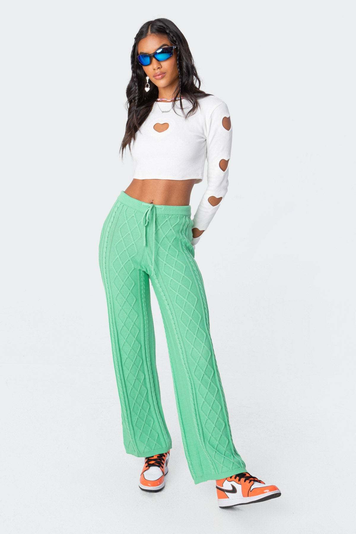 Kasey Cable Knit Pants - GREEN
