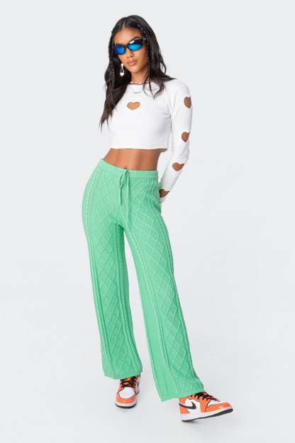 Kasey Cable Knit Pants - GREEN