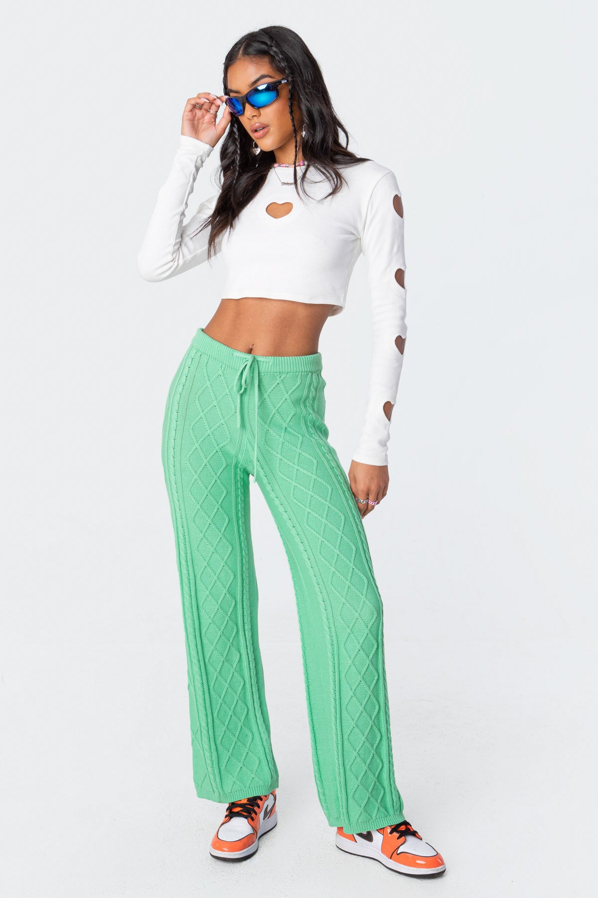 Kasey Cable Knit Pants - GREEN