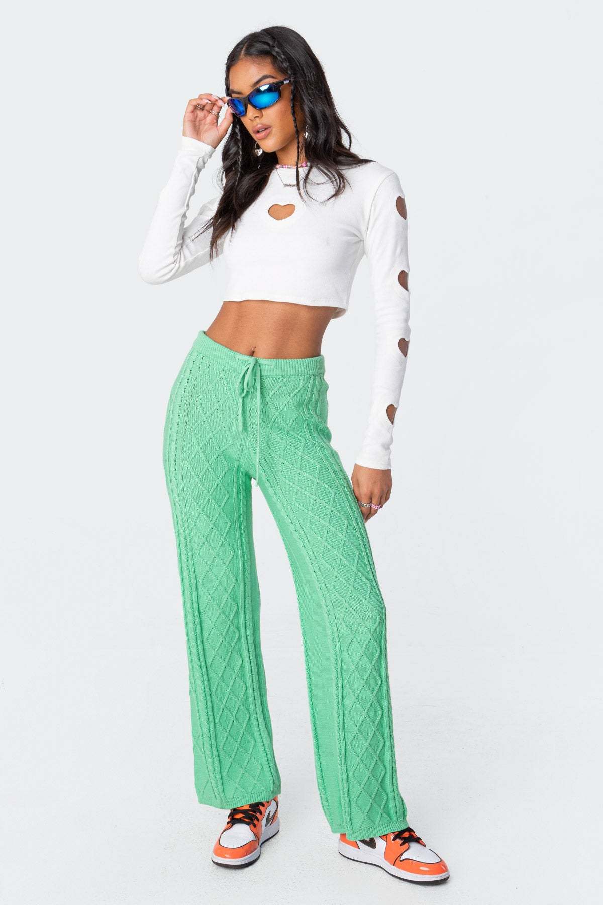 Kasey Cable Knit Pants - GREEN