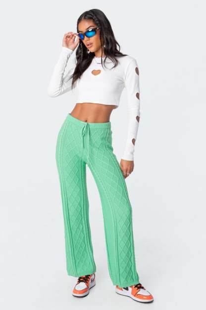 Kasey Cable Knit Pants - GREEN