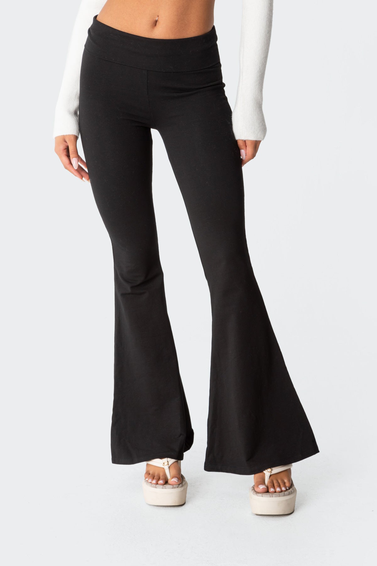 Naomi Foldover Flared Leggings - BLACK