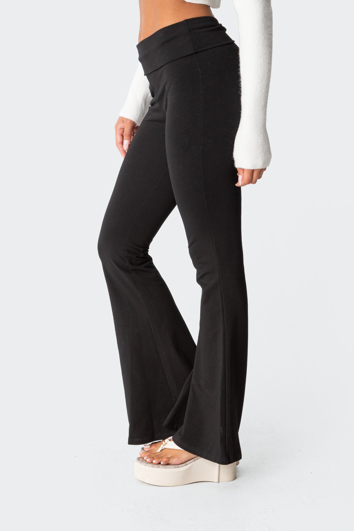 Naomi Foldover Flared Leggings - BLACK
