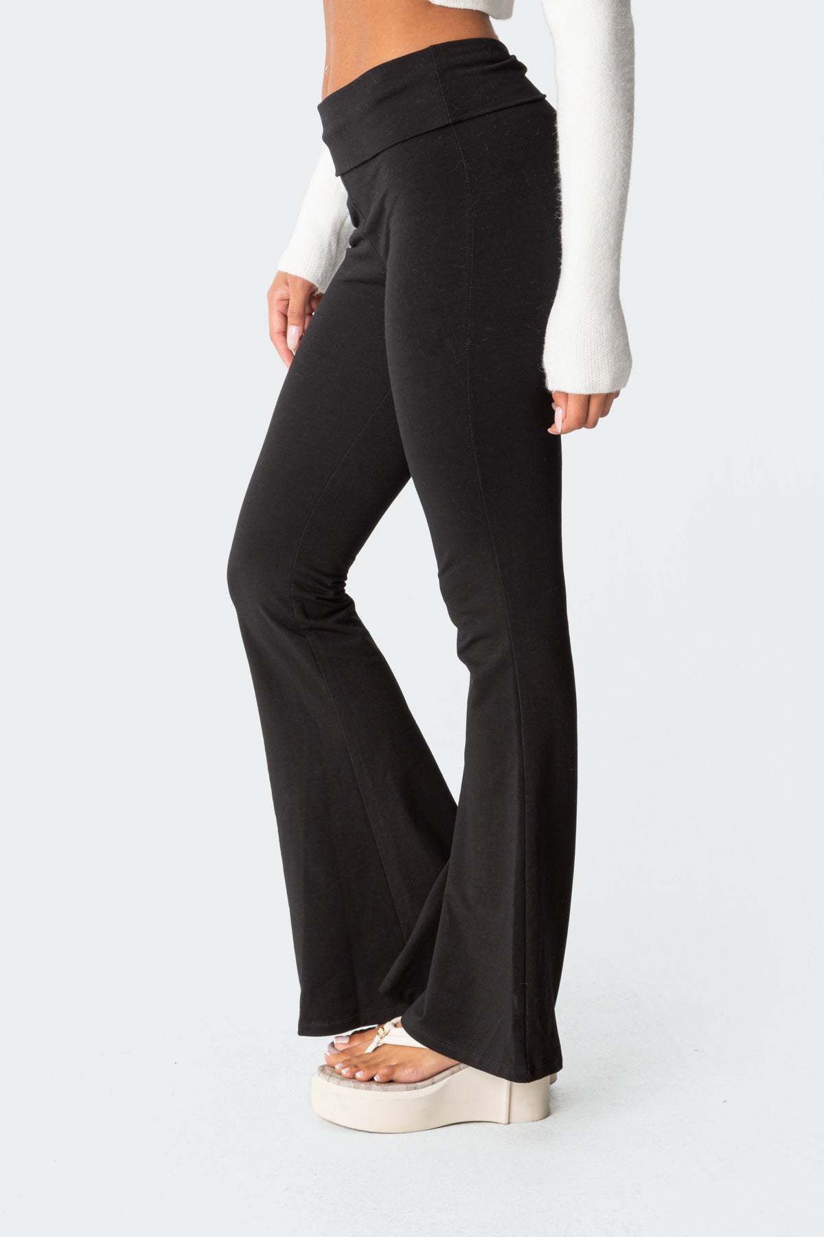 Naomi Foldover Flared Leggings - BLACK