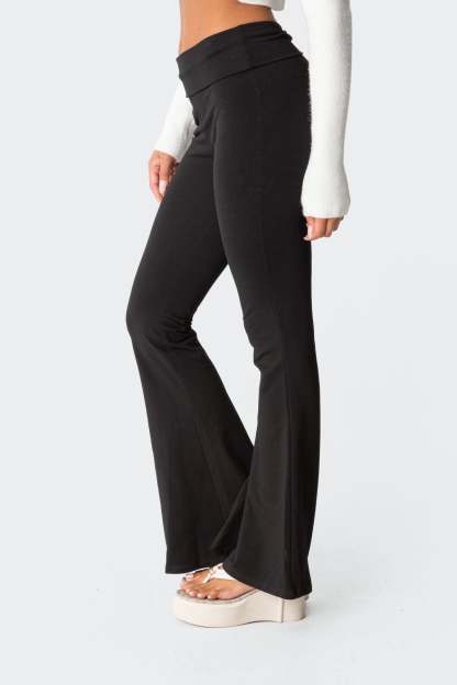Naomi Foldover Flared Leggings - BLACK