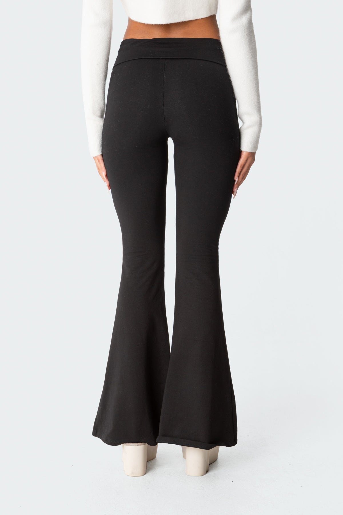 Naomi Foldover Flared Leggings - BLACK