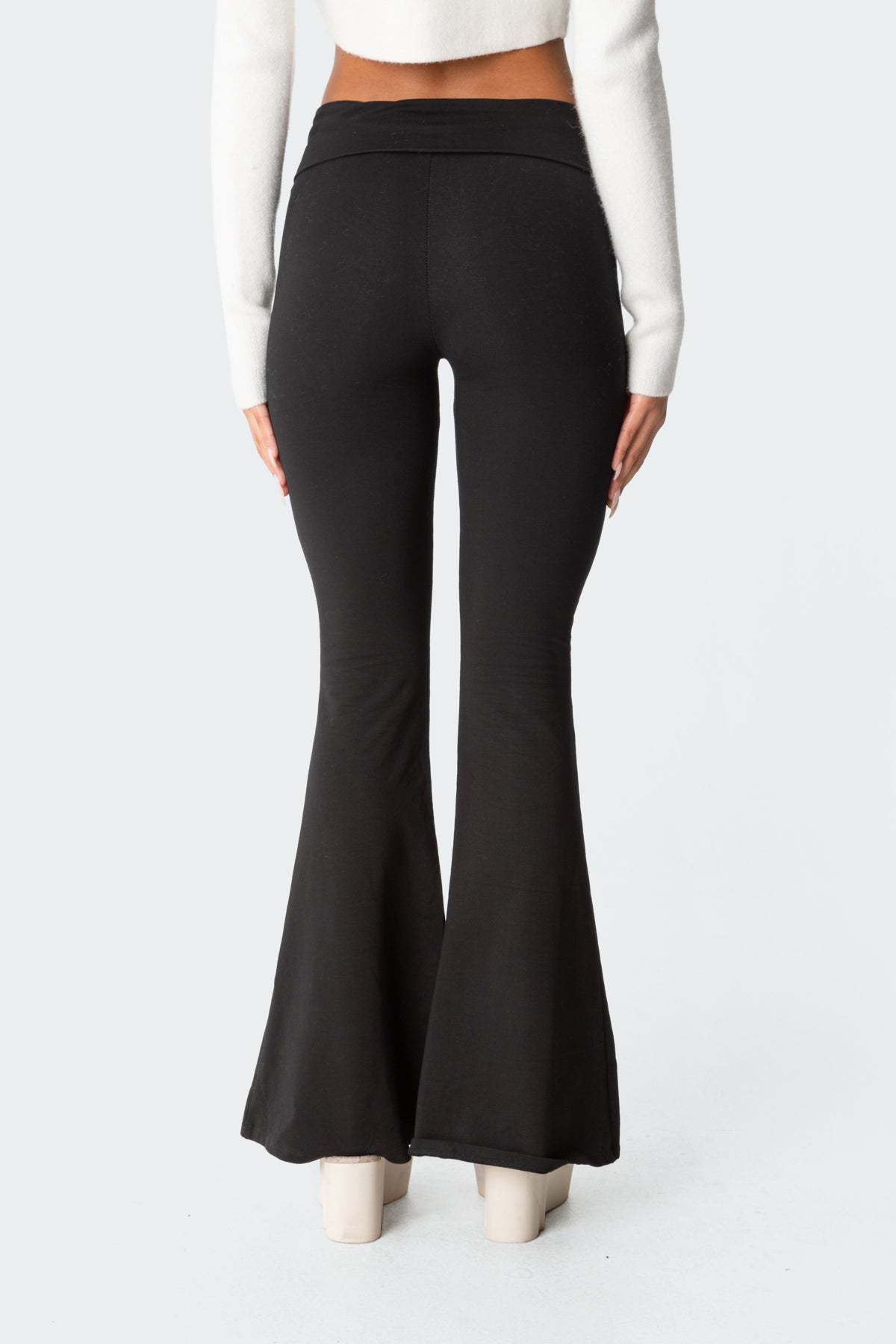 Naomi Foldover Flared Leggings - BLACK