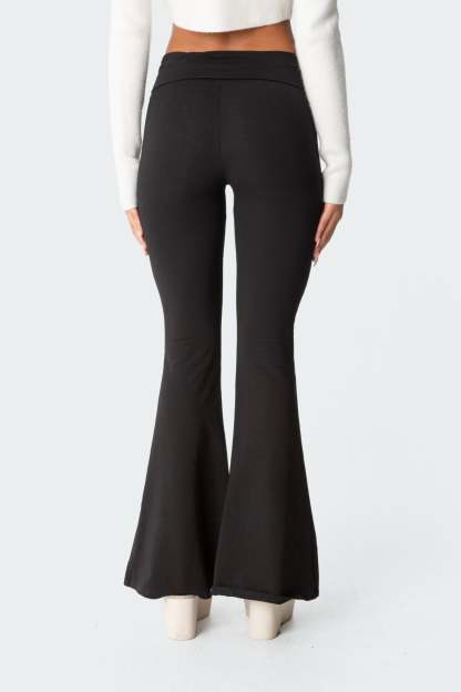 Naomi Foldover Flared Leggings - BLACK