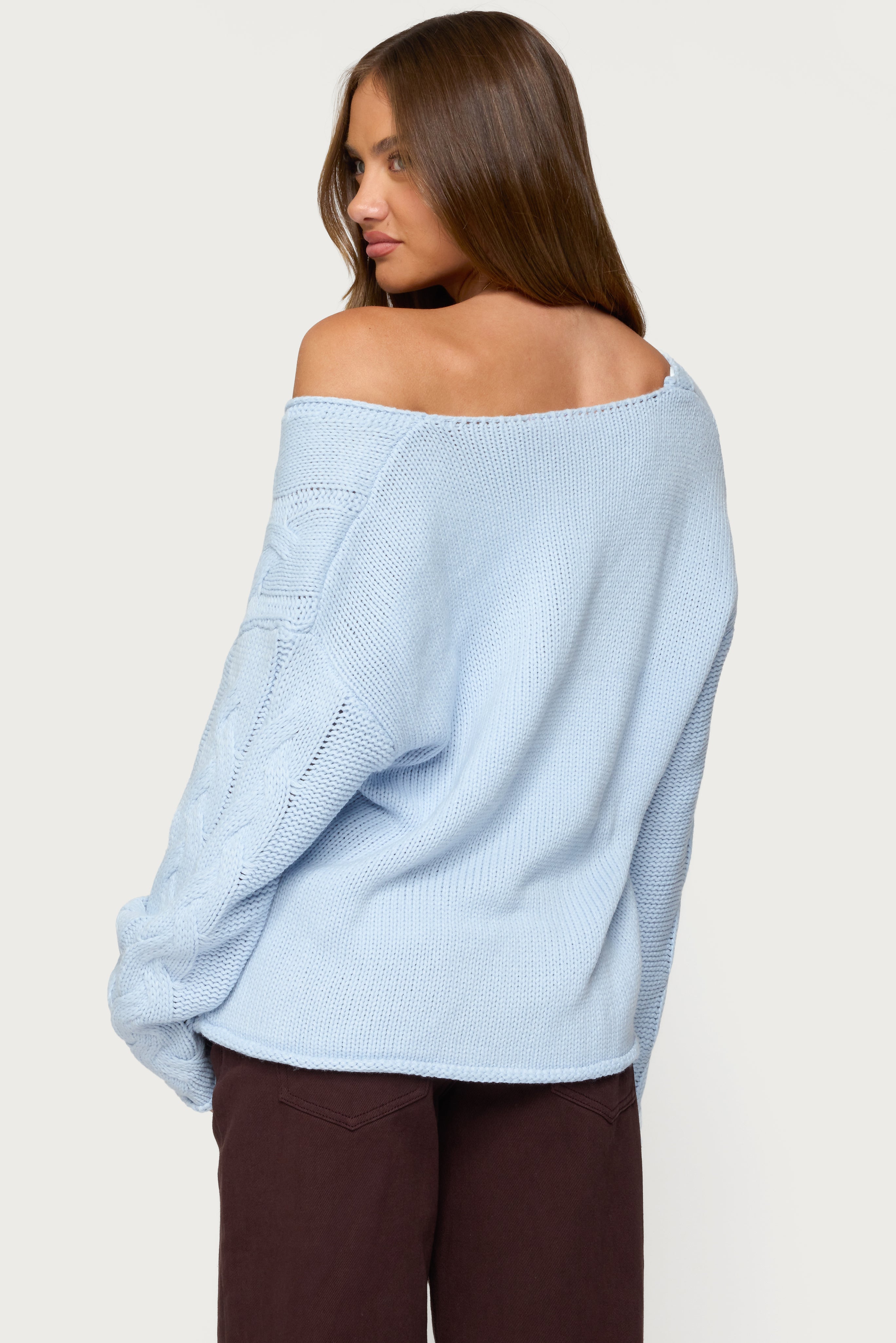 Inga Oversized Cable Knit Sweater - LIGHT BLUE