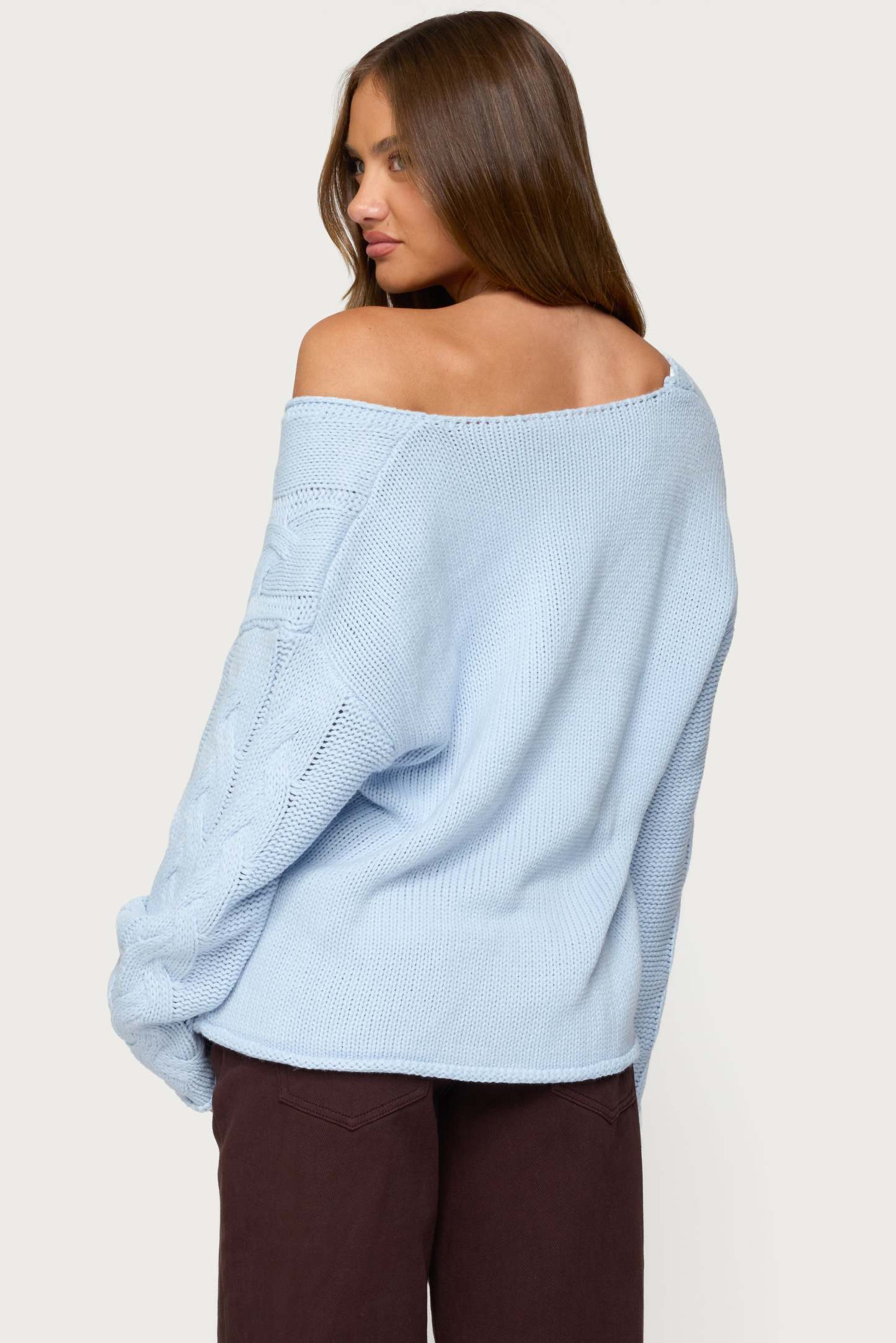 Inga Oversized Cable Knit Sweater - LIGHT BLUE