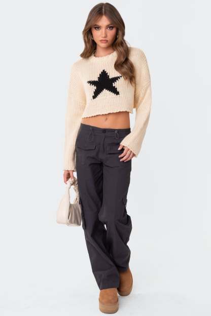 Mega Star Cropped Sweater - CREAM